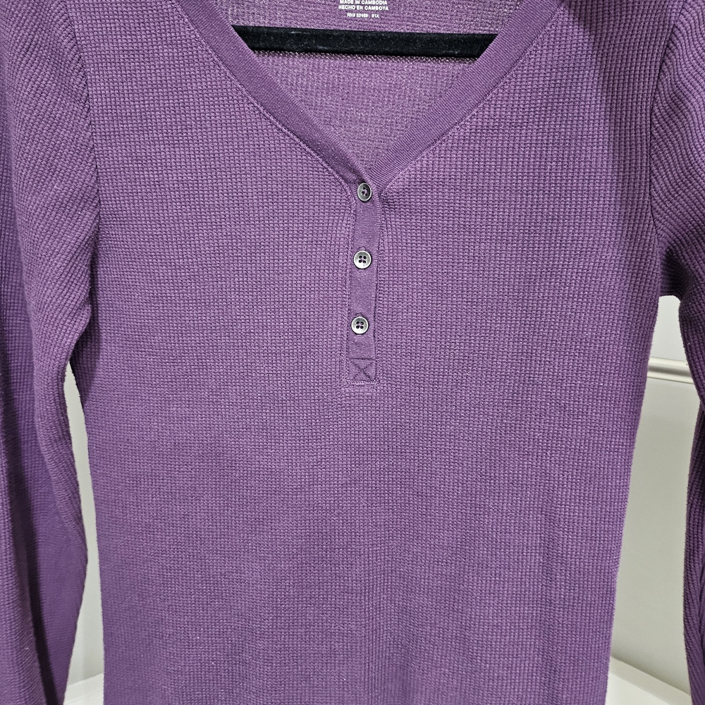 Women's Purple Waffle Knit Henley Top Size S (4-6)